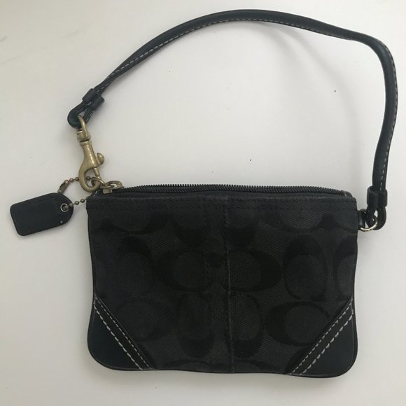Loved, in Good Condition Authentic Coach Black and Gold Wristlet Wallet with Tag - Picture 2 of 5